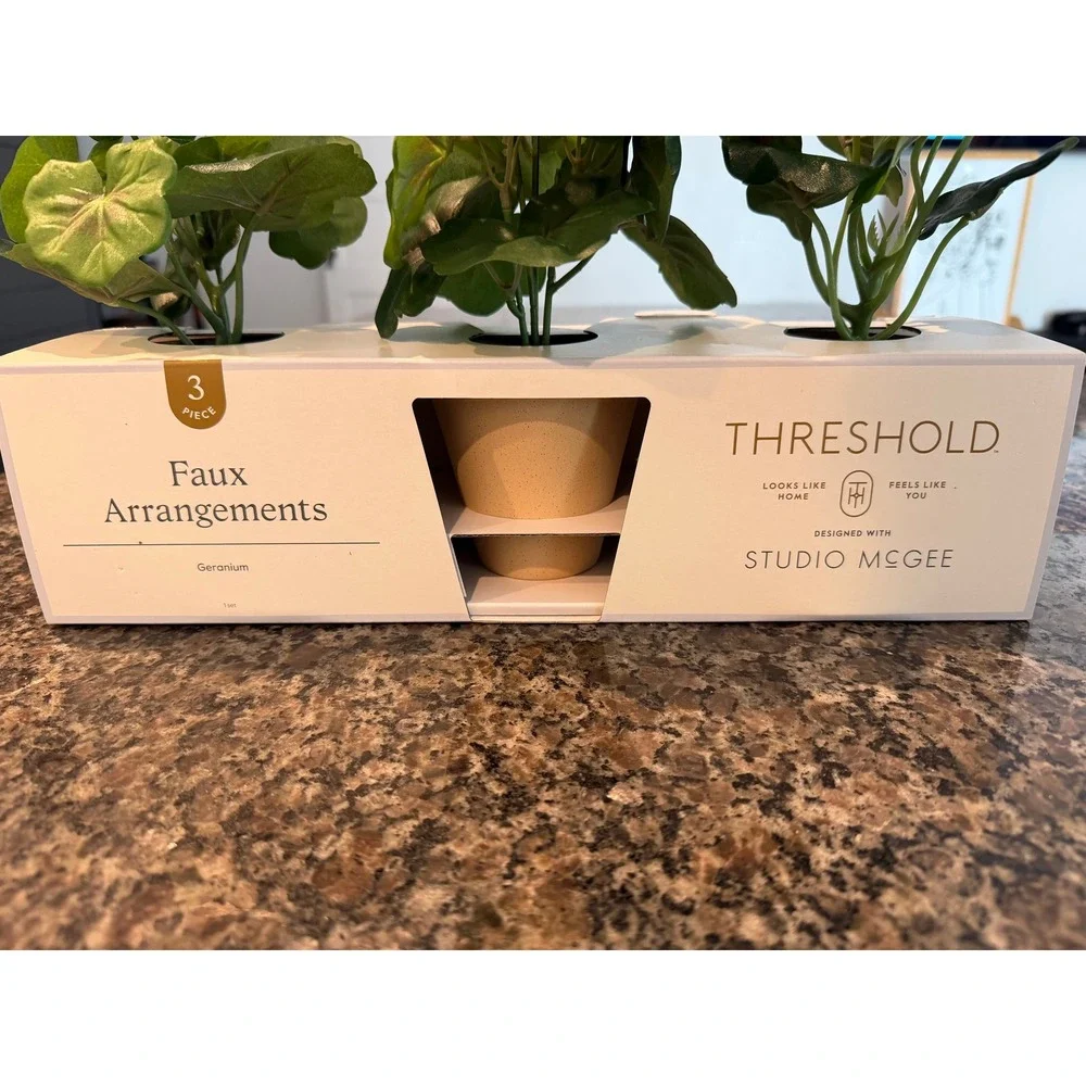 Threshold Studio McGee 3 Piece Faux White Geranium Floral Arrangements in Pots